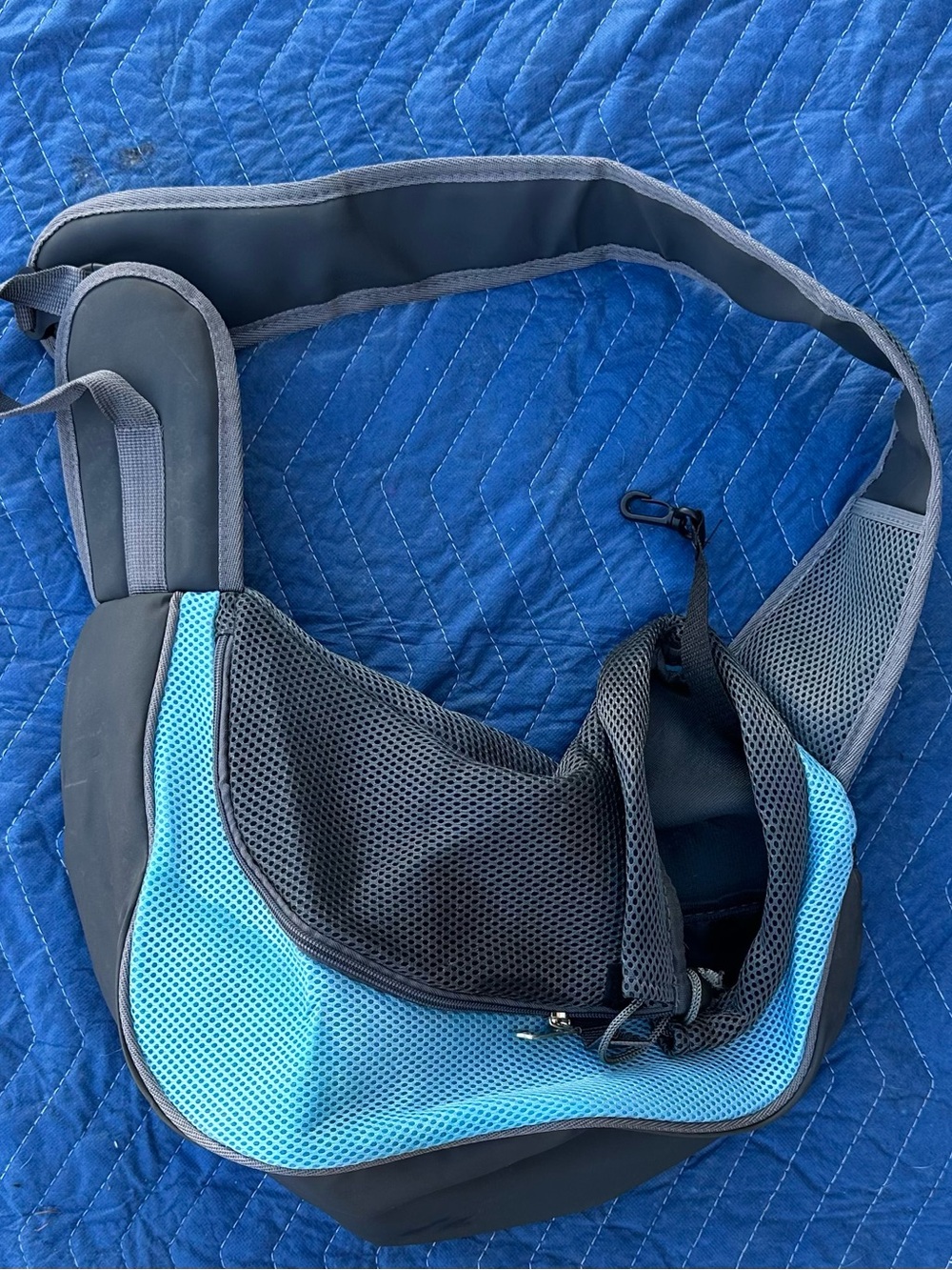 Small Dog Cat Pet Carrier Sling Blue Gray Mesh Hands Free Travel Bag